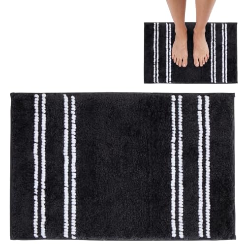Premier Housewares Small Charcoal Grey Bath Mat - Non-Slip, Stripe Design
