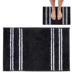 Premier Housewares Small Charcoal Grey Bath Mat - Non-Slip, Stripe Design