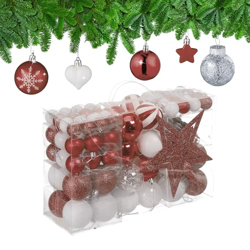 Relaxdays Christmas Ornaments, Set of 101, Glittering, Tree Decorations, Baubles & Stars, Plastic, Traditional, Brown