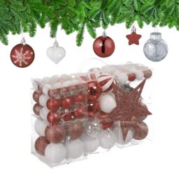 Relaxdays Christmas Ornaments, Set of 101, Glittering, Tree Decorations, Baubles & Stars, Plastic, Traditional, Brown