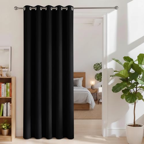 Bonzer Black Curtain Dividers, 60 Inch Wide Privacy Blackout Curtains - Portable Window Treatment Panel Thermal Insulated Drape for Living Room Bedroom Patio Door, 96L x 60W Inch (8L x 5W ft), 1 Pc