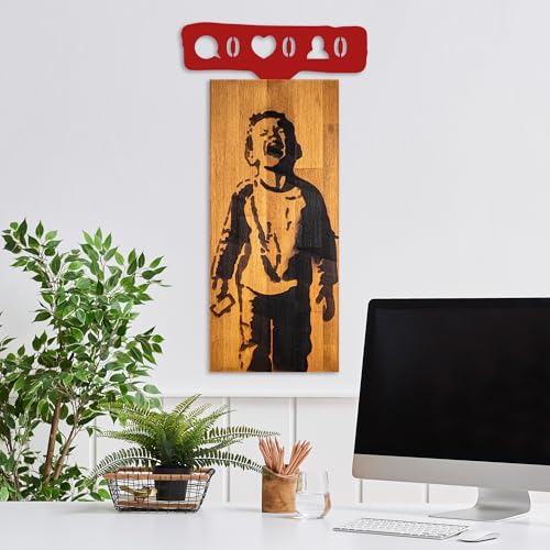Elegant Decorative Wooden Wall Accessory, 36 x 69 x 3 cm, 100% Real Wood & Metal, Walnut & Red, Unique Colour Variations for Stylish Home Decor