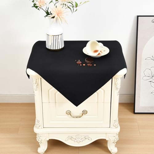 Wolkemer Small Square Tablecloth 24 x 24 Inches Faux Linen Water Resistant - Farmhouse Polyester Tablecloths, Washable Wipeable Table Cover for Nightstands, End Tables, Bedside Tables (Black)