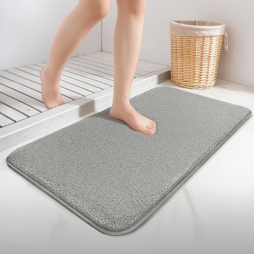VOUNOT® Non-Slip Bath Mat Ultra Soft Rug Machine Washable, Microfiber Absorbent Floor Mat for Bathroom Shower Bathtub 60x110cm Grey