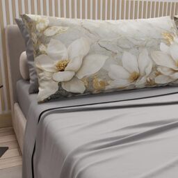 PETTI Artigiani Italiani - Double Bed Sheets Cotton with Pillowcases in Digital Print, Double Bed Sheet, Floral Pattern 32 Light Grey, 100% Made in Italy