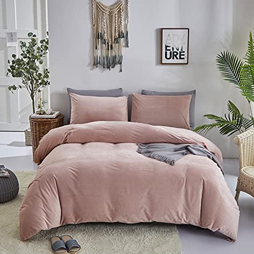 Pureant Pink Velvet Comforter Cal King Blush Pink Fluffy Bedding - Women Girls Bean Pink Velvet Bedding Comforters,Cute Dusty Pink Winter Quilts,California King Micromink Sherpa Plush Bed
