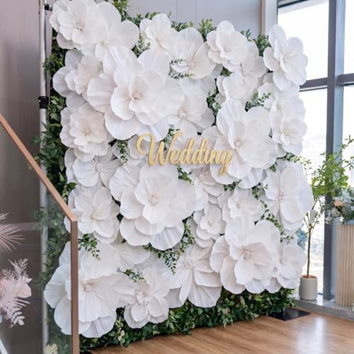 Humyoun Giant Paper Flowers Artificial Paper Flower Decorations for Wedding Graduation Bridal Shower Birthday Handcrafted Wall Backdrop Table Centerpieces Party Supplies(White,18 Pcs)