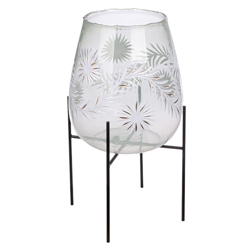GILDE Diore Glass Lantern - Flower Design - Clear - Height 50 cm x Diameter 24 cm - Candle Holder