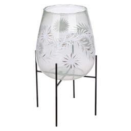 GILDE Diore Glass Lantern - Flower Design - Clear - Height 50 cm x Diameter 24 cm - Candle Holder