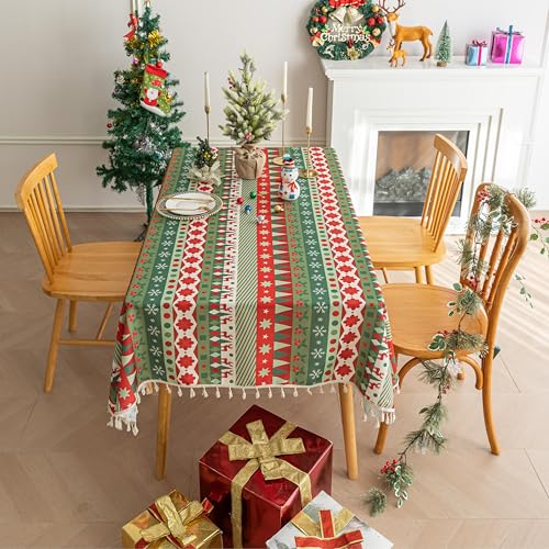 "Erbnaryx Christmas Style Tablecloth for Square Tables,Fringed Edges with Geometric Pattern Tablecloths,Table Cover Cloth Decorative for Kitchen Dining Room,59""x 70"""