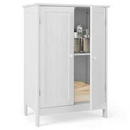 CASART Bathroom Floor Cabinet, Freestanding Storage Cupboard, Double Door Wooden Storage Organizer Unit for Bathroom Living Room Bedroom (White)
