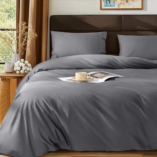 SONORO KATE 100% Egyptian Cotton Duvet Cover King Size, 1000 Thread Count Sateen Duvet Cover, Soft, Breathable Cotton Comforter Cover with Hidden Zipper Closure - 3 PC (Dark Grey,King)