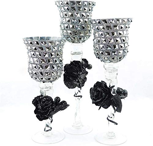 SHATCHI Candle Holders (Set of 3)- Different Sizes – Decorated Glass Tealight Candle Holder -Holds Votive Candles, Pillar Candles for Dining,Wedding Table Centerpiece,Home,Living Room Décor