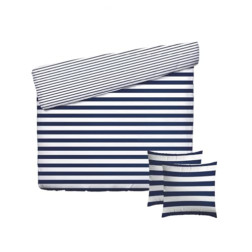 Pure Cotton 3-Piece Double Bedding Set - Duvet Cover 260 x 240 cm and 2 Pillowcases 63 x 63 cm - 100% Cotton Satin, 80 Thread Count - Oeko-TEX Certified - Navy Foam - Blue