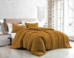 Jenny Sesal Bed Duvet Cover Set – Solid Colour – 100% Pure Cotton – Made in Italy Double – Single – Duvet Cover and Pillowcases Set (Yellow Gold, Queen Size)
