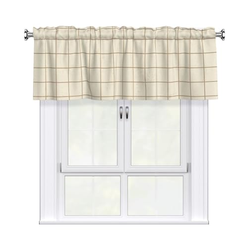 DZGlobal Neutral Plaid Valances for Windows - Beige Buffalo Plaid Cafe Curtains Farmhouse Short Curtains for Kitchen Living Room Bathroom Bedroom Basement