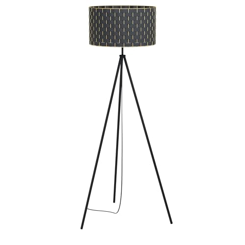 Eglo Tripod Floor lamp Marasales, Elegant Standing lamp Shade Made of Black Fabric and Brass, Living Room Lighting with Foot Switch, E27 Socket
