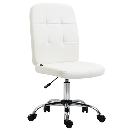 Vinsetto Armless Office Chair, Adjustable Height, Button Tufted, White