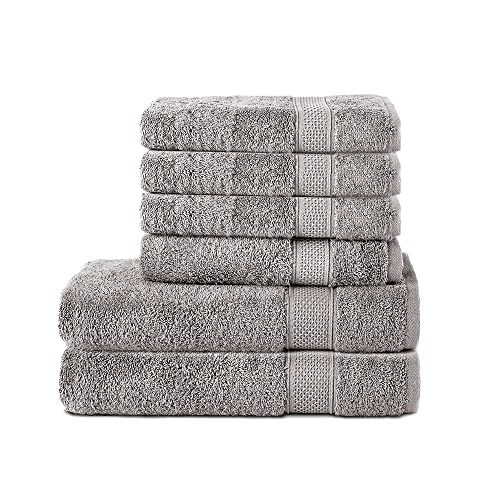 Komfortec Set of 6 100% Cotton Towels 470 g/m², 2 Bath Towels 70 x 140 cm and 4 Hand Towels 50 x 100 cm, Soft Terry Towelling, Large Size, Silver Grey