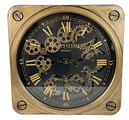 Sassy Home CA004 Copper & Black Square Moving Motion Gear Mechanical Champs Elysees Wall Clock, one Colour, 50 x 8 x 50cm