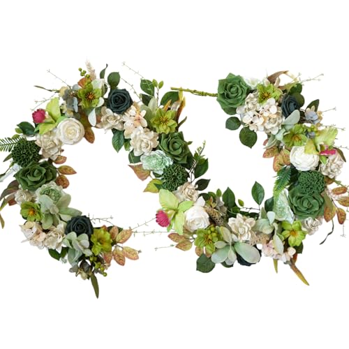 "egolot 70"" Sage Green Rose Garland for Wedding - Emerald Floral Garland for Table Centerpiece, Artificial Greenery Rose Garlands for Decoration, Flower Garland for Wedding Arch, Mantle & Garden Party"