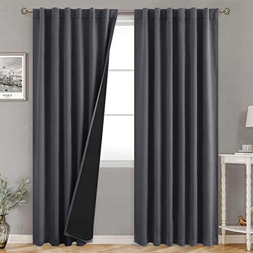 BGment Dark Grey 100% Blackout Curtains for Bedroom, 78 Inch Black Out Living Room Panels with Thermal Liner, Rod Pocket and Back Tab Double Layer Room Darkening Drapes, 2 Panels, Each 52 x 78 Inch