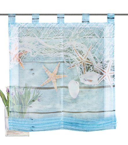 Home fashion Looped Roman Blind Voile Digital Print Maritime Polyester Blue 140 x 60 cm