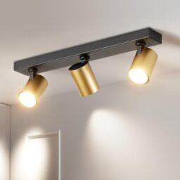 HARPER LIVING 3-Way Adjustable Ceiling Spotlights, GU10 Track Lighting Kit with 350° Rotatable Heads, Matt Black & Gold Finish - Modern Ceiling Lamp for UK Homes, Kitchen, Bedroom, Hallway (45cm)
