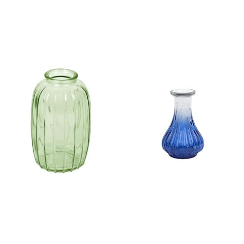 Talking Tables Green Glass Bud Vase for flowers, s & Talking Tables Small Blue Recycled Glass Bud Vase Table Decor Bundle