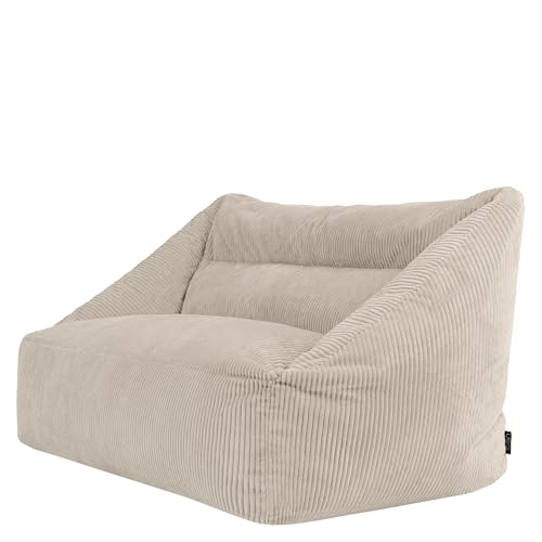 icon Cecilia Cord Bean Bag Sofa, Beige, 2 Seater Boneless Sofa, Large Adult Bean Bag with Filling Included, Living Room, Living Room Furniture