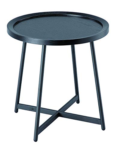 A ASPECT Louisa Wooden Tray/Round Side End Table-Oak Veneer in Black Finish