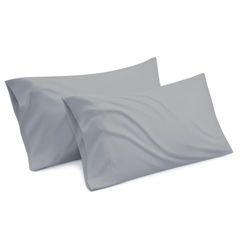 100% Egyptian Cotton Pillowcases - 400 TC Egyptian Quality Pack of 2 Pillow Cases - Silky Soft 2pc Pillow Cover (King,Light Grey) Solid