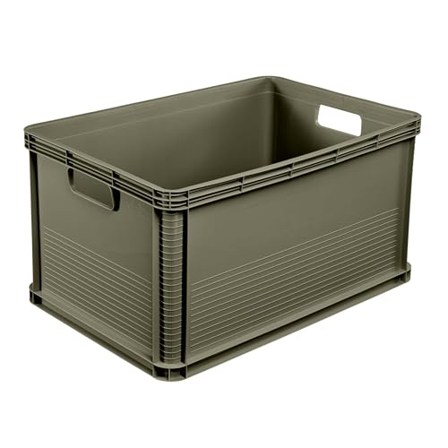keeeper robert Sturdy Transport Box, 64 l, 60 x 40 x 32 cm, Up to 60 kg load capacity, Acid-resistant and Food-safe, Olive Green (Olive)
