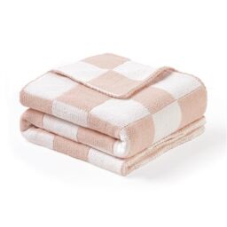CREVENT Cozy Soft Warm Chenille Baby Blanket for Girls Boys, Newborn Essentials for Infant, Baby Shower Receiving Gift - Checked Pink 75X100cm