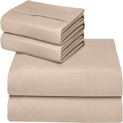 ComfyWell Single Fitted Sheet - Single Bed Sheets Deep Pocket (35 cm) - Soft Brushed Microfibre Fabric Beige Bedding - Shrinkage and Fade Resistant. (Single (90x190cm), Beige)