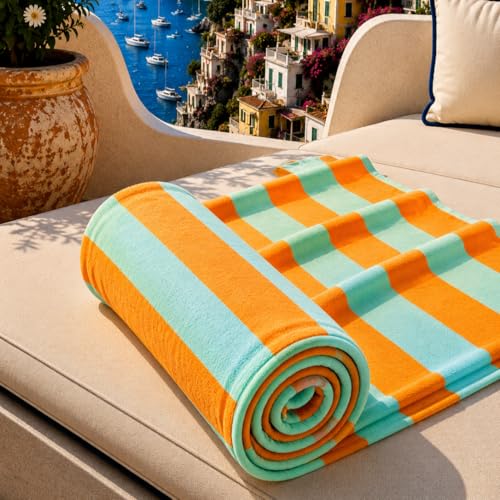 PETTI Artigiani Italiani - Microfibre Beach Towel, Beach or Pool Towel, Beach Towel, Large 90 x 180 cm, Tiffany Orange Stripes