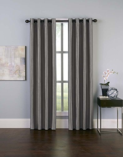 "Curtainworks Malta Faux Silk Grommet Curtain Panel, 50 by 144"", Pewter"