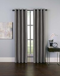 "Curtainworks Malta Faux Silk Grommet Curtain Panel, 50 by 144"", Pewter"