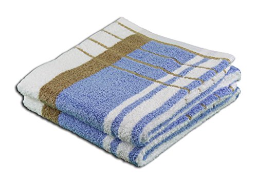 G??zze - Beach Towel, Set of 2, 100% Cotton, Berlin, Striped, 50 x 100 cm - Beige/Blue