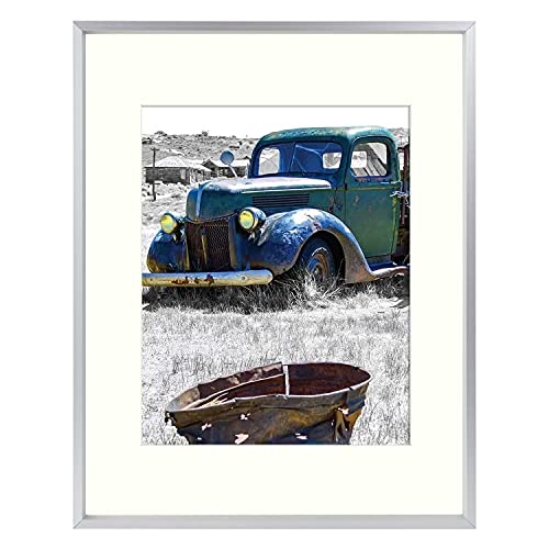 Golden State Art, 11x14 Silver Picture Frame Displays Photo 8x10 with Mat or 11 x 14 Without Mat for Wall Mounting, Classic Satin Aluminum Frames with Real Glass (Pack of 1)