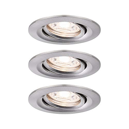 Paulmann 92973 Nova mini Plus LED recessed luminaire Coin EasyDim Round swivelling incl. 3x4.2 watt dimmable recessed Ceiling Spotlight Brushed Iron recessed lamp Aluminium Warm White 2700 K