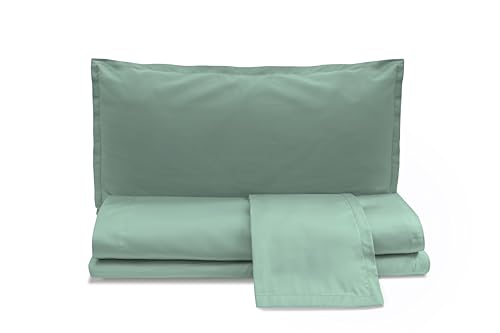 zer0bed, Plain Cotton Satin Double Bed Sheet Set, Sage, 100% Cotton Satin, Top Sheet, Fitted Sheet, Pair of Pillowcases 4 Shuttlecocks