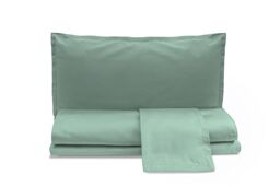 zer0bed, Plain Cotton Satin Double Bed Sheet Set, Sage, 100% Cotton Satin, Top Sheet, Fitted Sheet, Pair of Pillowcases 4 Shuttlecocks