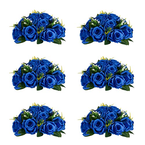 Inweder Wedding Flower Arrangement - 6 Pcs Artificial Rose Balls for Centerpieces, Bouquets, Weddings, Birthday Party, Valentine's Day, Home Decor - Royal Blue