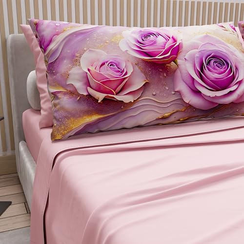 PETTI Artigiani Italiani - Cotton Sheets with Pillowcases in Digital Print, French Quarter, Complete Top and Bottom Sheet with Corners, Floral 06 8 Pink, 100% Made in Italy