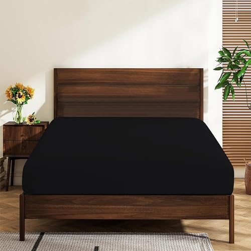 "King Size 100% Egyptian Cotton Fitted Sheets 600 Thread Count 16"" Deep Pocket, Ultra-Soft Hotel Luxury, Durable, Breathable and Comfy Bottom Sheet (1 Pack King Fitted Sheet, Black)"