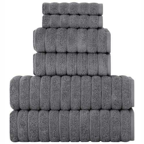 BERIBO Cloud 6 Piece Turkish Towel Set, 2x Bath, 2 Hand, 2 Face Towels, 620gsm, 100% Cotton (Grey)