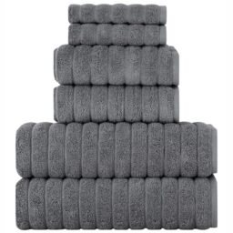 BERIBO Cloud 6 Piece Turkish Towel Set, 2x Bath, 2 Hand, 2 Face Towels, 620gsm, 100% Cotton (Grey)