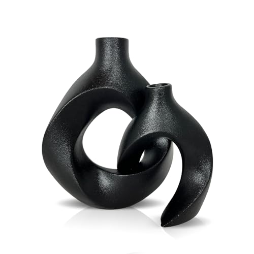 "LIFFY Black Ceramic Vase Set of 2, Decorative Flower Vase for Pampas Grass, Nordic Modern Boho ins Style Donut for Flowers, Home Living Room,Farmhoue (Black,8"" and 6"")"