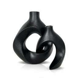 "LIFFY Black Ceramic Vase Set of 2, Decorative Flower Vase for Pampas Grass, Nordic Modern Boho ins Style Donut for Flowers, Home Living Room,Farmhoue (Black,8"" and 6"")"